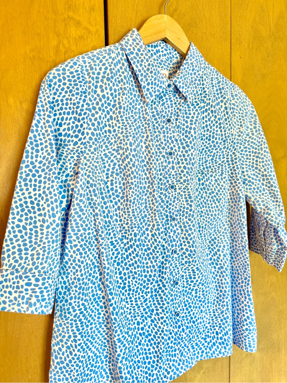 Cotton Stretch Shirt, Blue Mosaic Pattern